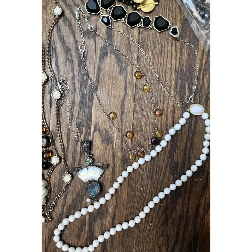 Mixed Lot Broken Jewelry Necklaces Bracelet Pendants Silver Blue Gold